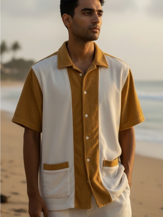 Todd Snyder Other - Todd Snyder Shirt Mens Medium Colorblock Terry Knit Short Sleeve Pockets Resort